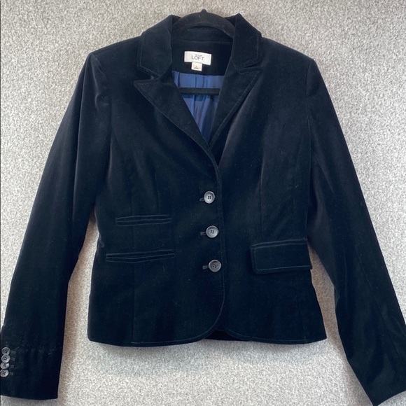 Loft schoolboy blazer black velvet size 2 notch lapel 3 button closure academia - Picture 1 of 11